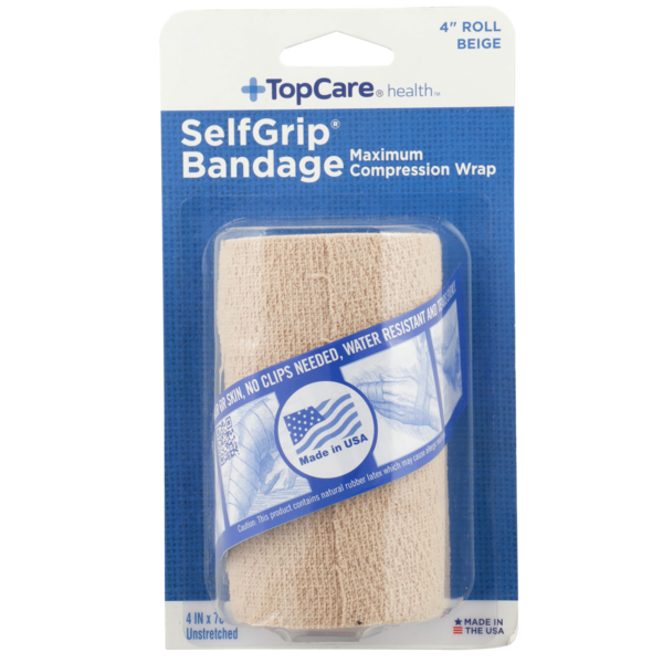 First Aid TopCare Selfgrip, Maximum Compression Wrap Bandage 4" Roll, Beige hero