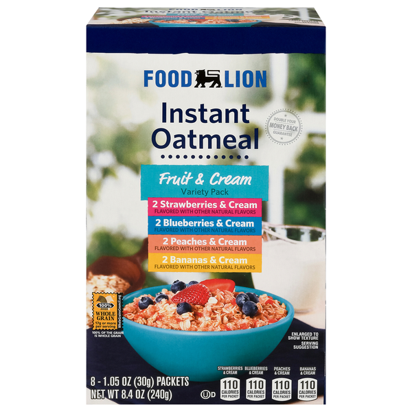 Hot Cereal & Pancake Mixes Food Lion Instant Oatmeal, Fruit & Cream, Variety Pack hero