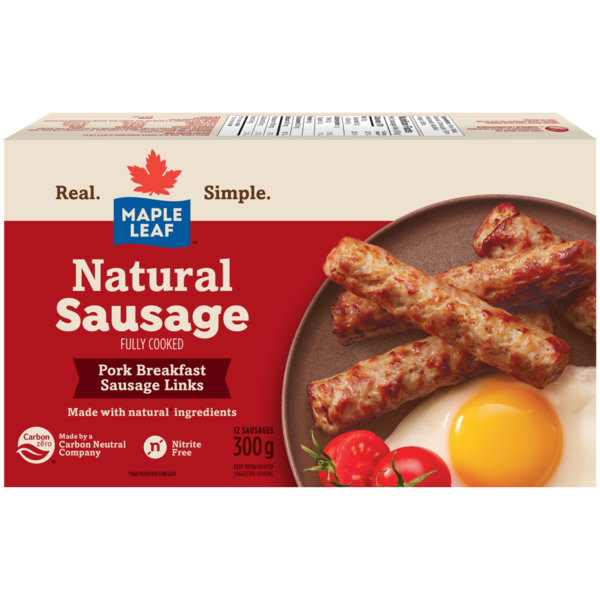 Hot Dogs, Bacon & Sausage Maple Leaf Natural Pork Breakfast Sausage, Fully Cooked hero