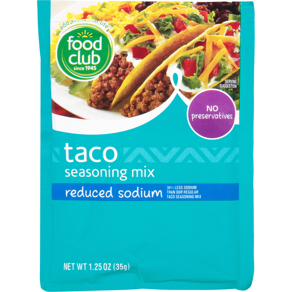 Spices & Seasonings Food Club Seasoning Mix, Reduced Sodium, Taco hero