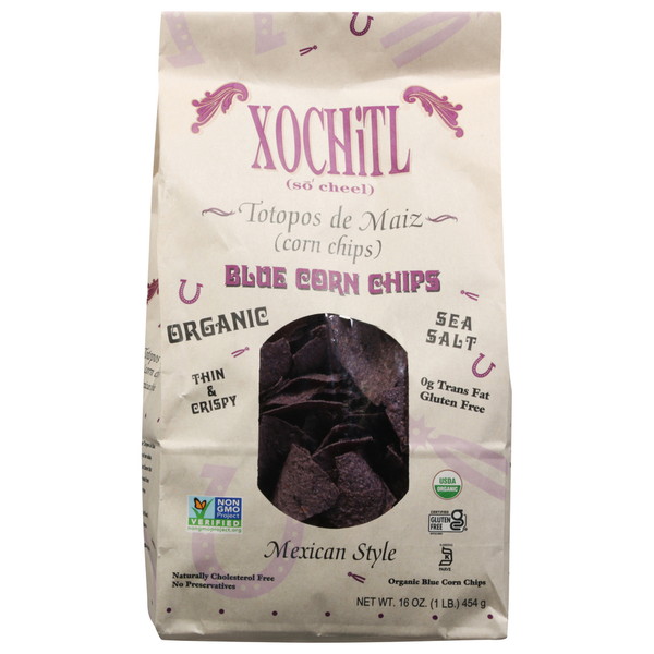 Chips & Pretzels Xochitl Blue Corn Chips, Organic, Sea Salt, Mexican Style hero