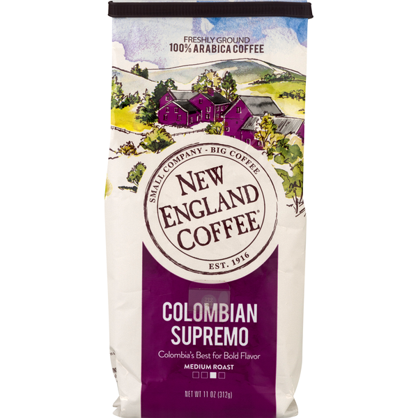 Coffee New England Coffee Coffee, 100% Arabica, Freshly Ground, Medium Roast, Columbian Supremo hero