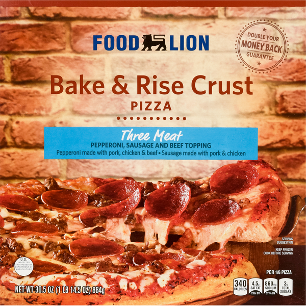 Frozen Pizza Food Lion Pizza, Bake & Rise Crust, Three Meat hero