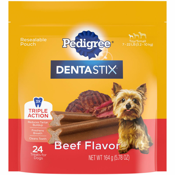 Dog Food Pedigree Dentastix Beef Flavor Toy/Small Dog Dental Chew Dog Treats hero