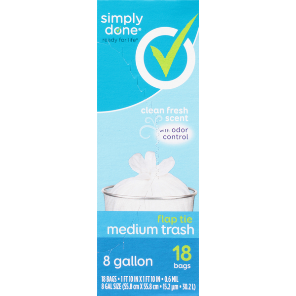 Simply Done Trash Bag, Flap Tie, Medium, Clean Fresh Scent, 8 Gallon hero