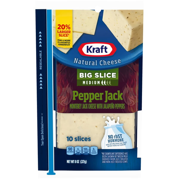 Packaged Cheese Kraft Big Slice Pepper Jack Medium Cheese Slices, 10 ct Pack hero