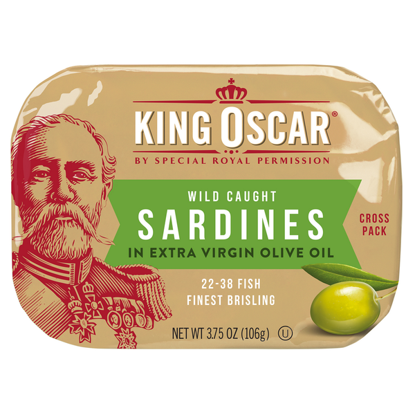 Canned Meat, Seafood & Beans King Oscar Sardines 2-Layer in Extra Virgin Olive Oil Cross Pack hero