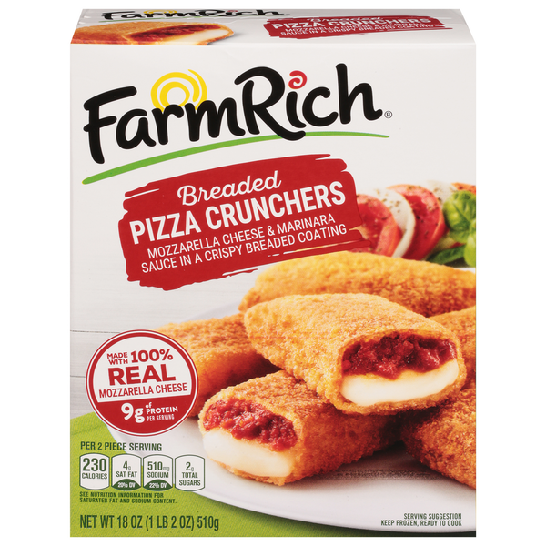 Frozen Meals Farm Rich Pizza Crunchers, Breaded hero