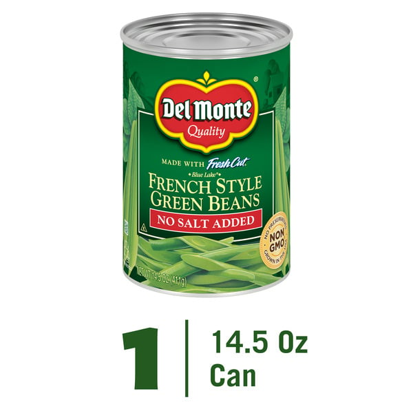 Canned & Jarred Vegetables Del Monte Green Beans, No Salt Added, French Style hero