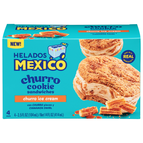 Helados Mexico Churro Cookie Sandwiches, Churro Ice Cream, 4 Pack hero