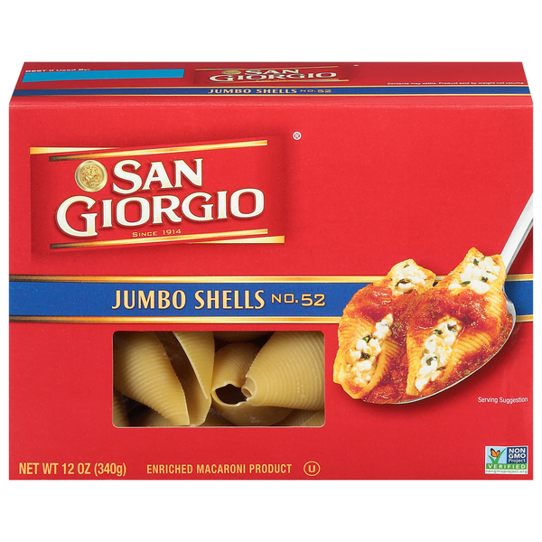 Dry Pasta San Giorgio Shells, Jumbo, No. 52 hero