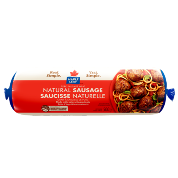 Hot Dogs, Bacon & Sausage Maple Leaf Natural Ground Pork Sausage Meat hero