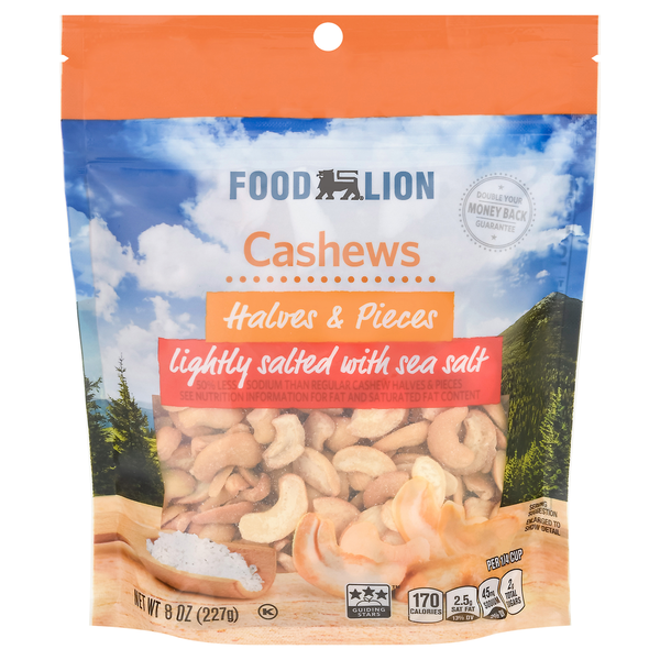 Nuts, Seeds & Dried Fruit Food Lion Cashews, Halves & Pieces, Lightly Salted hero