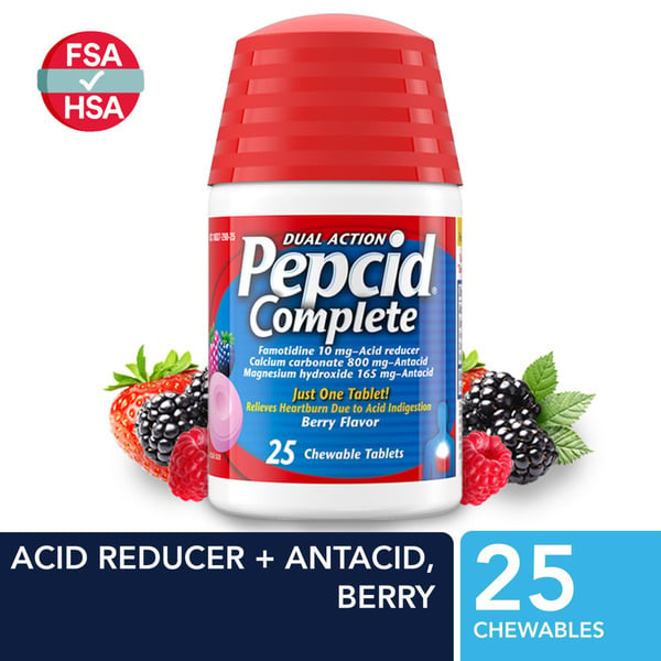 Digestion Pepcid Complete Acid Reducer + Antacid Chews, Famotidine, Berry hero