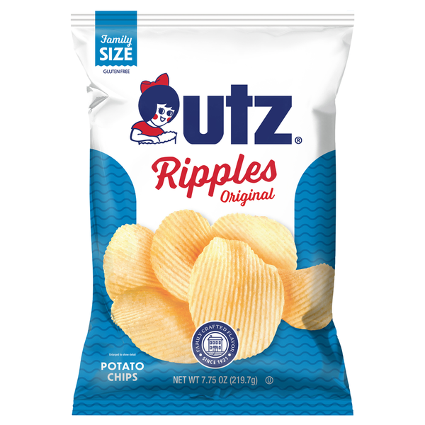 Chips & Pretzels Utz Potato Chips, Original, Ripples, Family Size hero