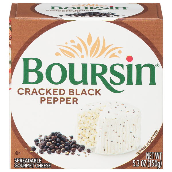 Packaged Cheese Boursin Spreadable Gourmet Cheese, Cracked Black Pepper hero