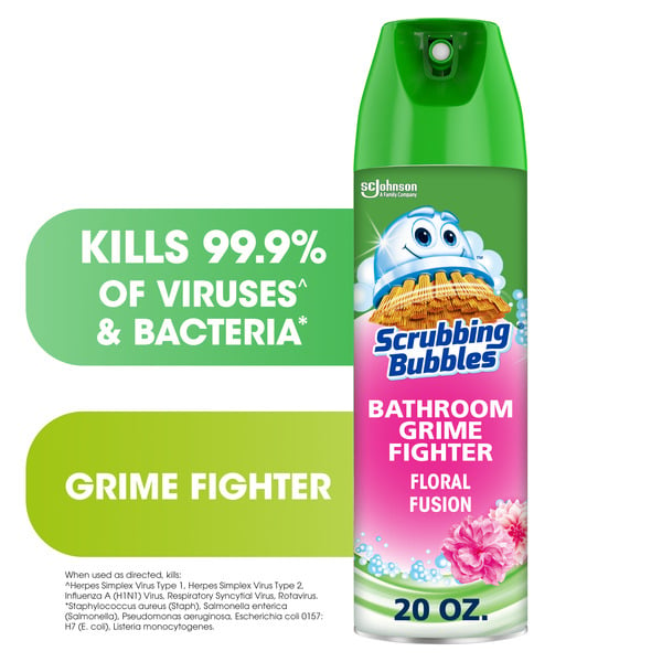 Cleaning Products Scrubbing Bubbles Bathroom Grime Fighter Bathroom Disinfectant Aerosol, Floral Fusion hero