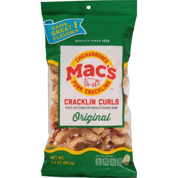 Chips & Pretzels Mac's Cracklin Curls, Original hero