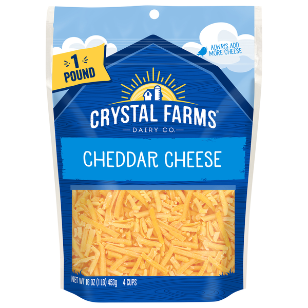 Packaged Cheese Crystal Farms Cheddar Shredded Gusset Bag Cheese hero