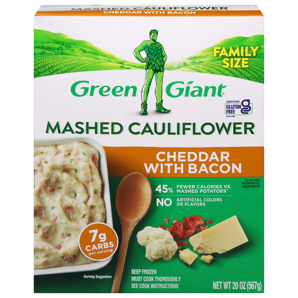 Frozen Appetizers & Sides Green Giant Mashed Cauliflower, Cheddar with Bacon, Family Size hero