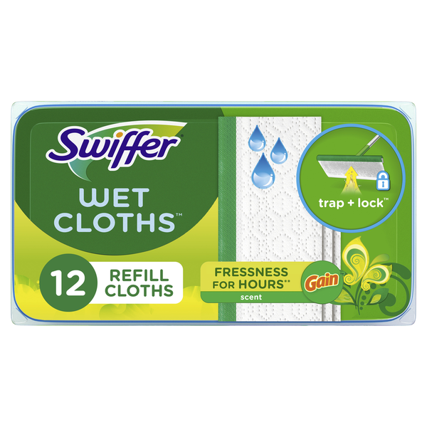 Cleaning Supplies Swiffer Sweeper Wet Mopping Cloths, with Gain Scent hero