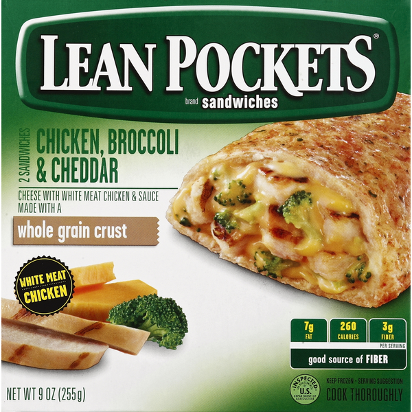 Frozen Meals Nestlé Lean Pockets Sandwiches, Whole Grain Crust, Chicken Broccoli & Cheddar hero