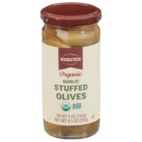 WOODSTOCK Stuffed Olives, Organic, Garlic hero