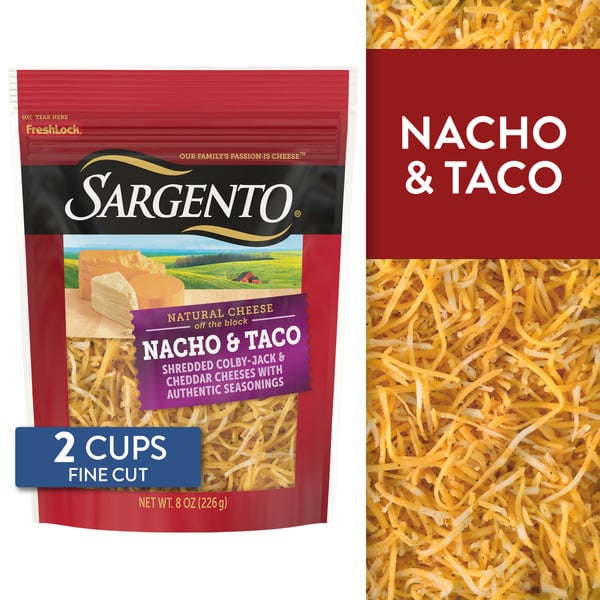 Latino Foods Sargento Shredded Nacho & Taco Natural Cheese with Authentic Seasonings hero