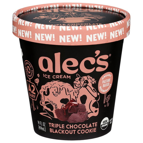 Frozen Foods Alec's Ice Cream Triple Chocolate Blackout Cookie, A2 Organic Dairy hero