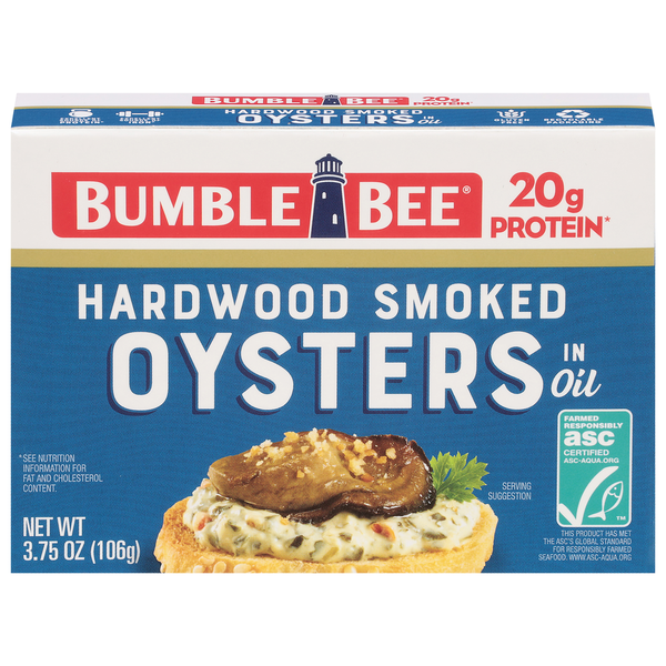 Canned Meat & Seafood Bumble Bee Oyster, in Oil, Hardwood Smoked hero