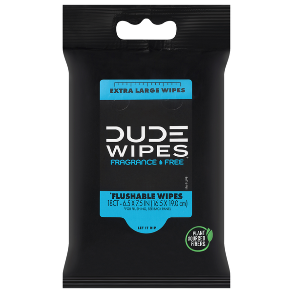 Dude Wipes Flushable Wipes, Fragrance Free, Extra Large hero