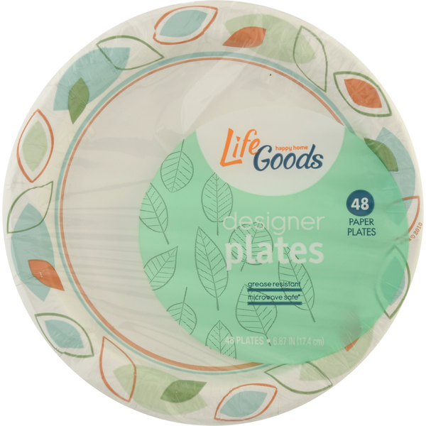 Plates, Bowls, Cups & Flatware Life Goods Paper Plates, Designer, 6.87 Inch hero