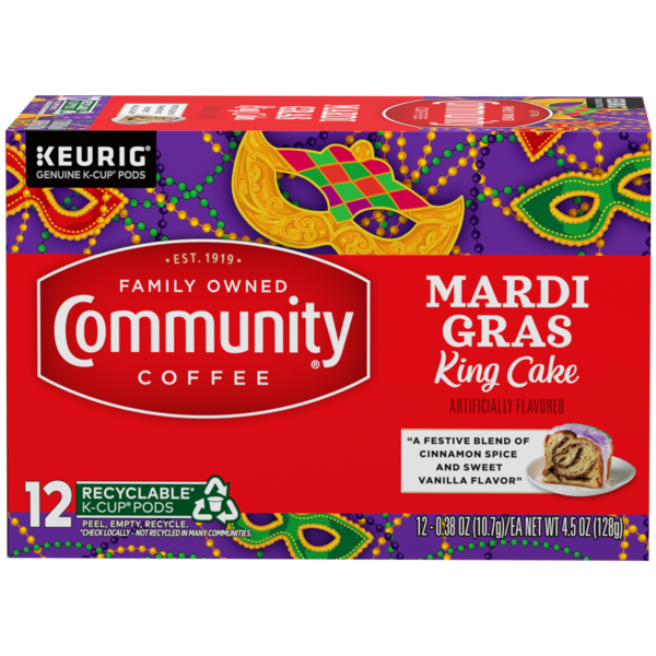 Coffee Community Coffee Mardi Gras King Cake Coffee Pods for Keurig K-cups hero