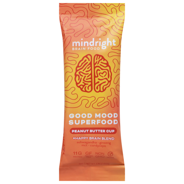 Vitamins & Supplements Mindright Bar, Peanut Butter Cup, +Happy Brain Blend hero