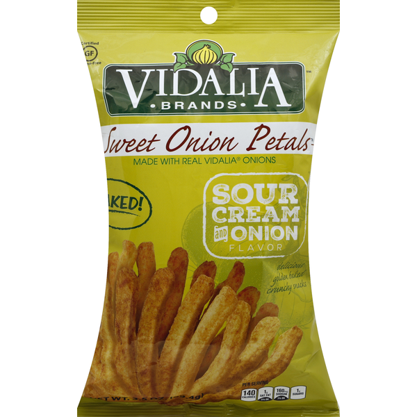 Potato Chips,Tortilla & Pretzels Vidalia Brands Sweet Onion Petals, Sour Cream and Onion Flavor hero