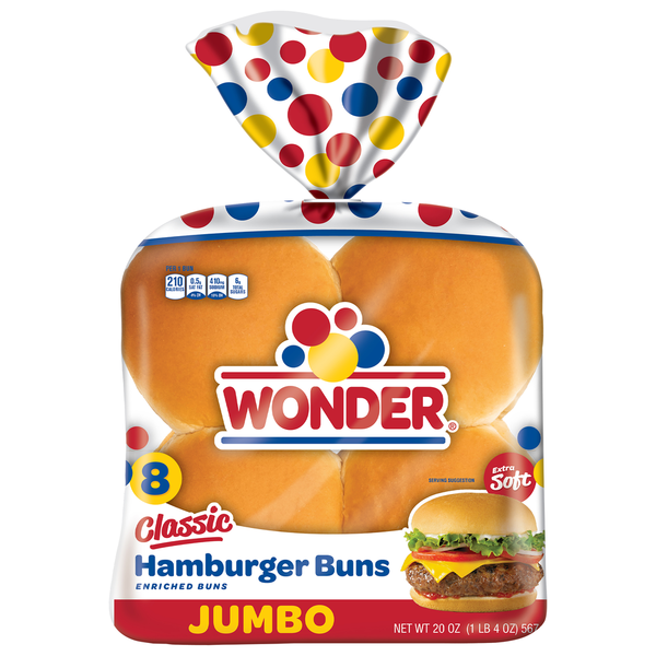 Buns & Rolls Wonder Bread Hamburger Buns, Jumbo hero