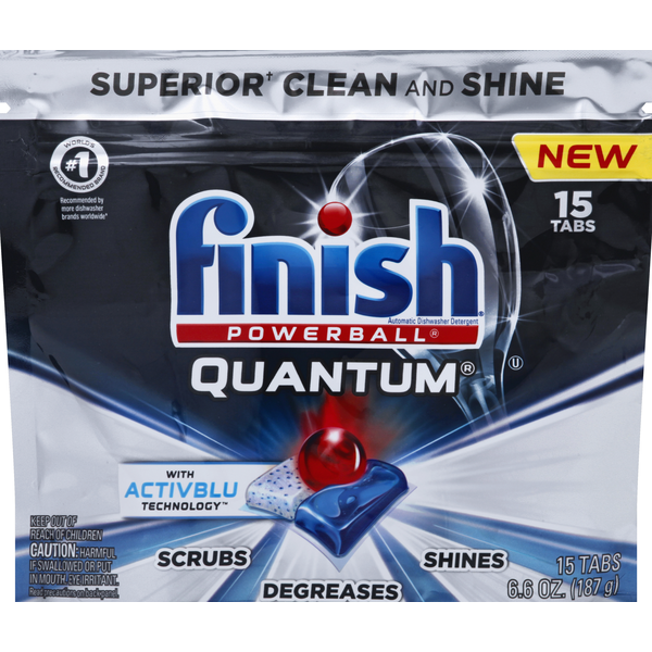 Dish Detergents Finish Dishwasher Detergent, Automatic, Quantum, with ActivBlu, Tabs hero