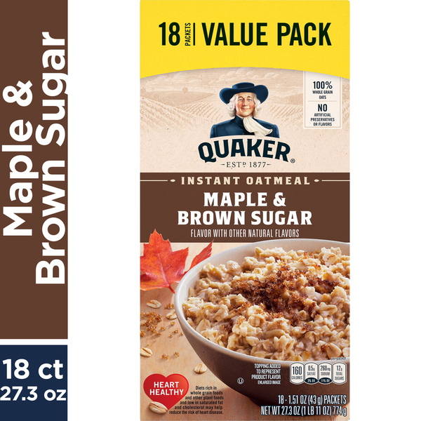 Hot Cereal & Pancake Mixes Quaker Instant Oatmeal, Maple & Brown Sugar - Pack hero