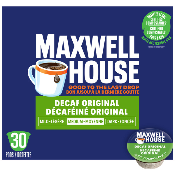 Coffee Maxwell House Decaf Coffee Certified Compostable K Cup Coffee Pods hero