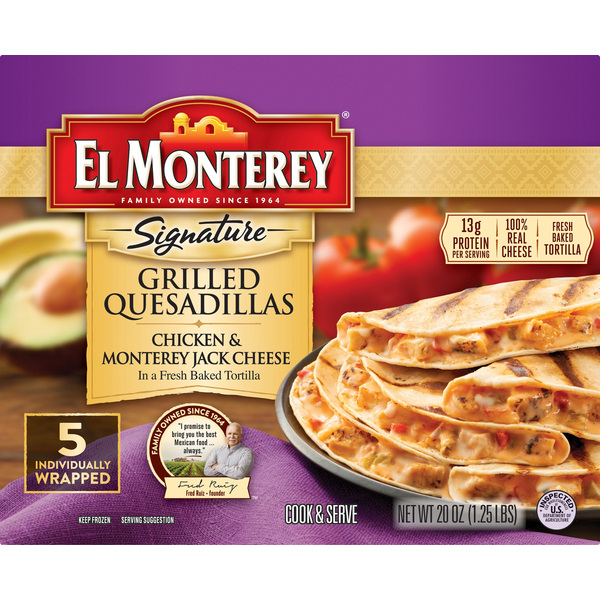 Frozen Meals El Monterey Grilled Quesadillas, Chicken & Monterey Jack Cheese hero