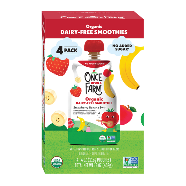 Yogurt Once Upon a Farm Dairy-Free Smoothie Strawberry Banana Swirl Multipack, 4-4oz Pouches hero