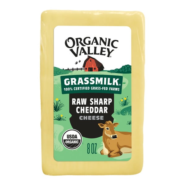 Packaged Cheese Organic Valley Grassmilk Raw Organic Sharp Cheddar Cheese Block hero