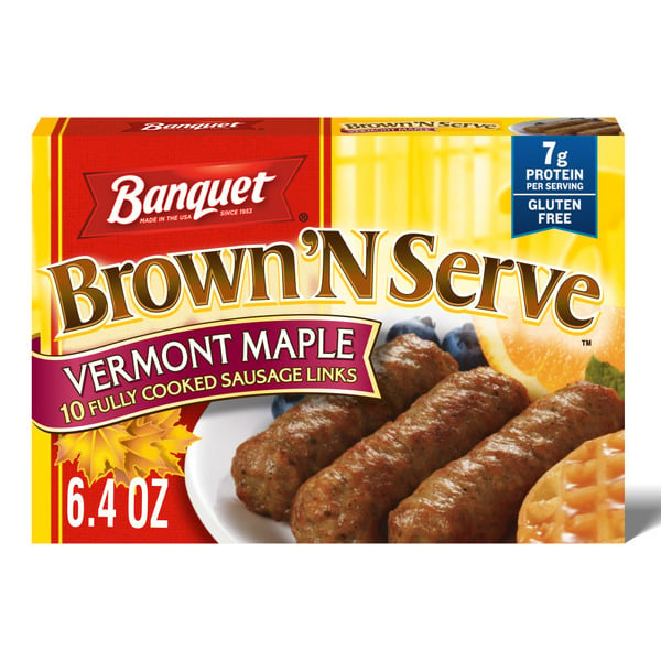 Frozen Breakfast Banquet Brown ‘N Serve Vermont Maple Fully Cooked Sausage Links hero