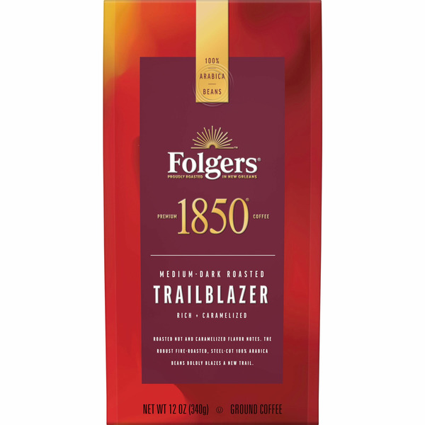 Coffee Folgers 1850 Coffee, Ground, Medium-Dark Roast, Trailblazer hero