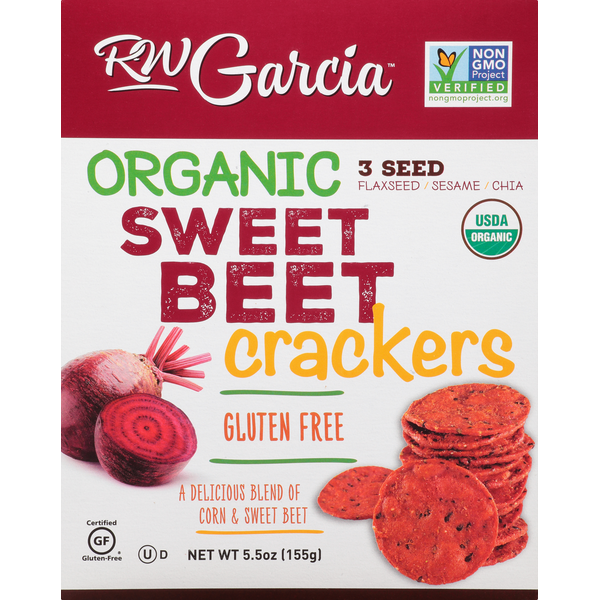 Crackers RW Garcia Crackers, Gluten Free, Organic, Sweet Beet, 3 Seed hero