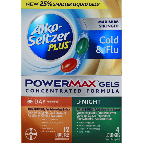 Cold, Flu & Allergy Alka-Seltzer Cold & Flu, Maximum Strength, Day/Night, Liquid Gels hero