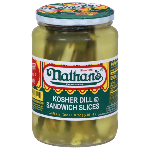 Pickled Goods & Olives Nathan’s Famous Pickles, Kosher Dill, Sandwich Slices, Famous hero