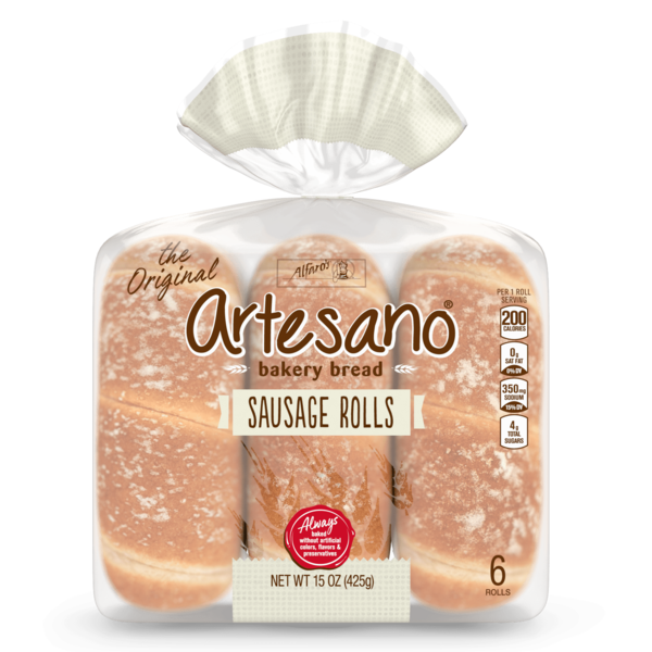 Buns & Rolls Alfaro's Artesano, 6 count, White Sausage Rolls hero