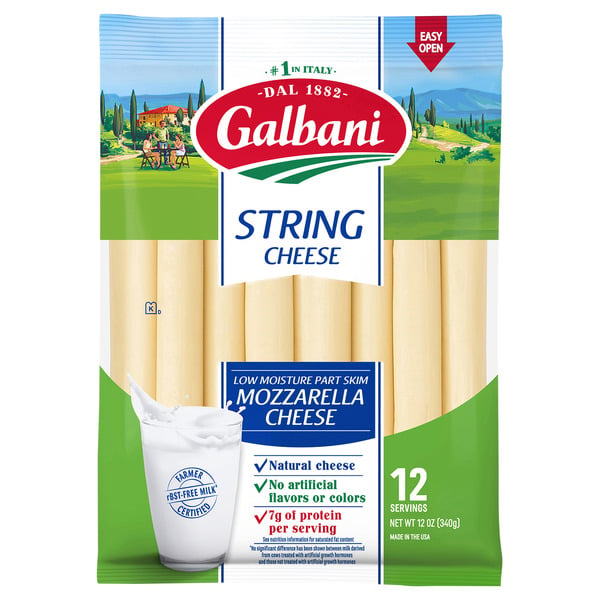 Packaged Cheese Galbani Low Moisture Part Skim String Cheese Mozzarella hero