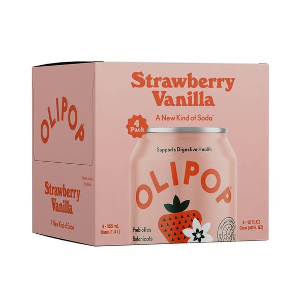 OLIPOP Prebiotic Soda, Strawberry Vanilla, Shelf Stable hero